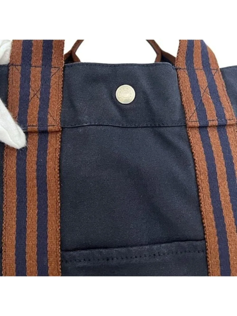 Hermes Tote Fourre Tout MM Navy Brown Lightweight Cotton Canvas Document Vintage